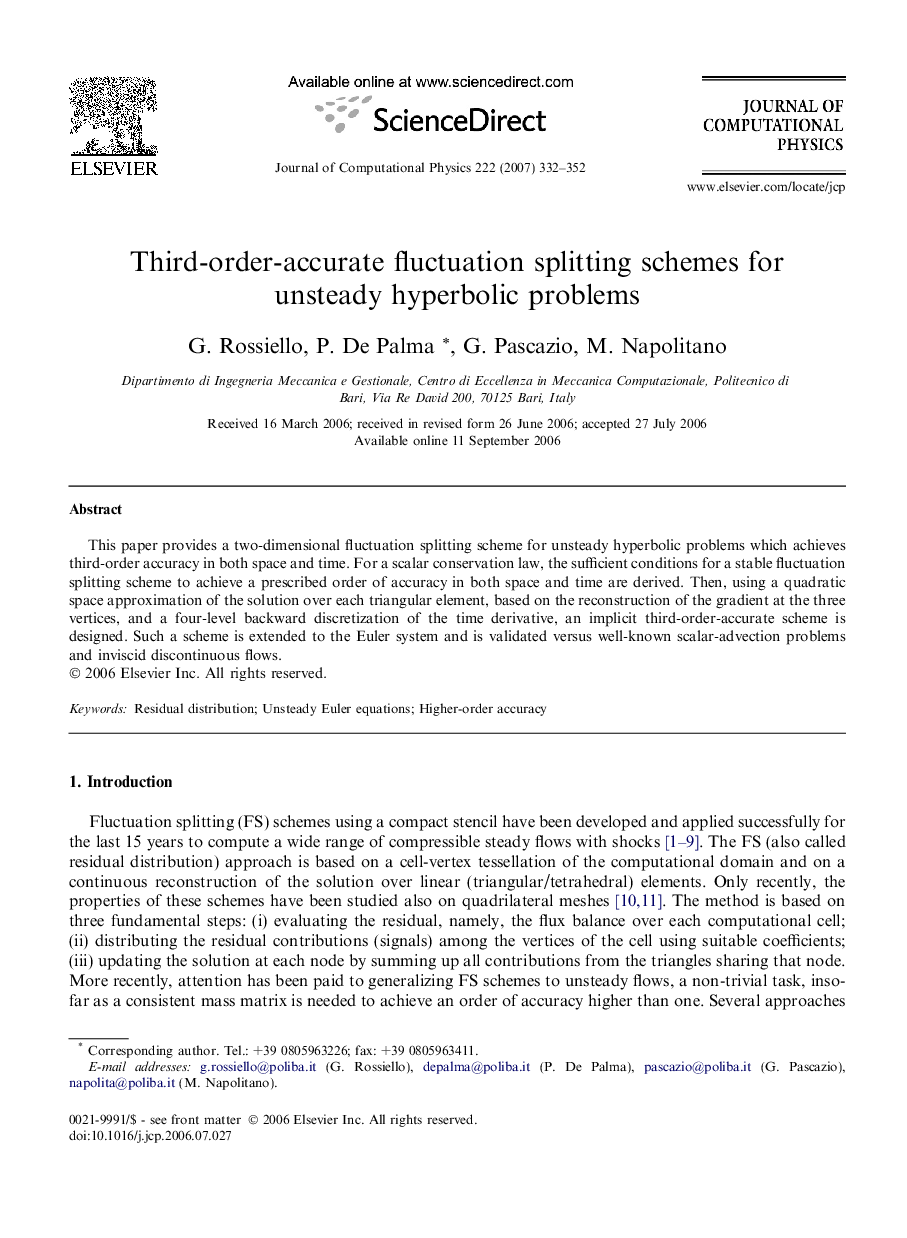 Third-order-accurate fluctuation splitting schemes for unsteady hyperbolic problems