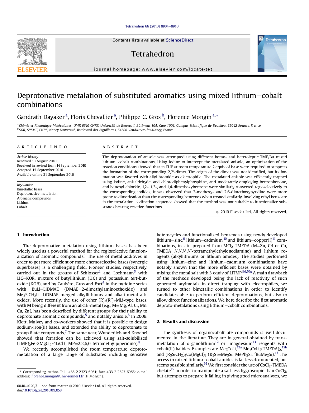 Deprotonative metalation of substituted aromatics using mixed lithium-cobalt combinations