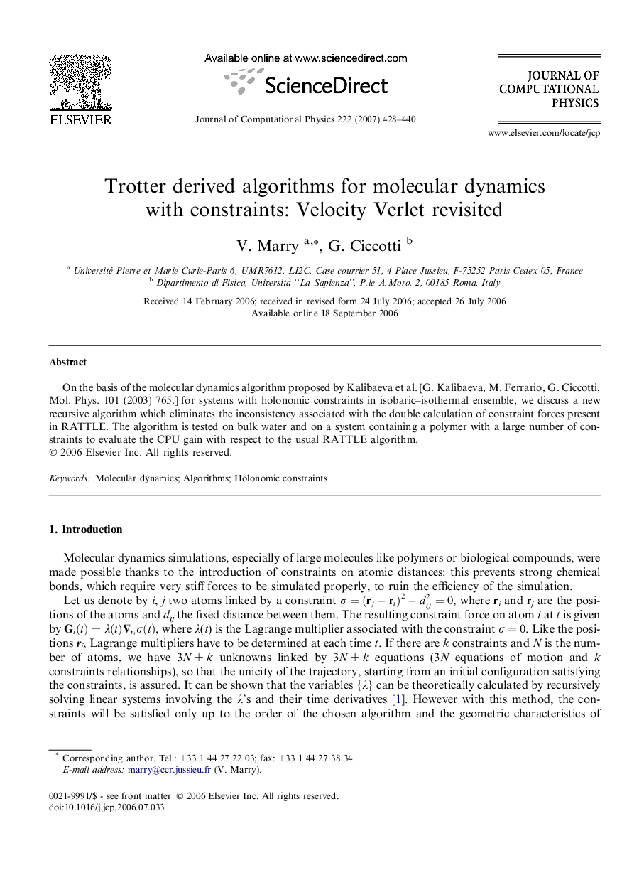 Trotter derived algorithms for molecular dynamics with constraints: Velocity Verlet revisited