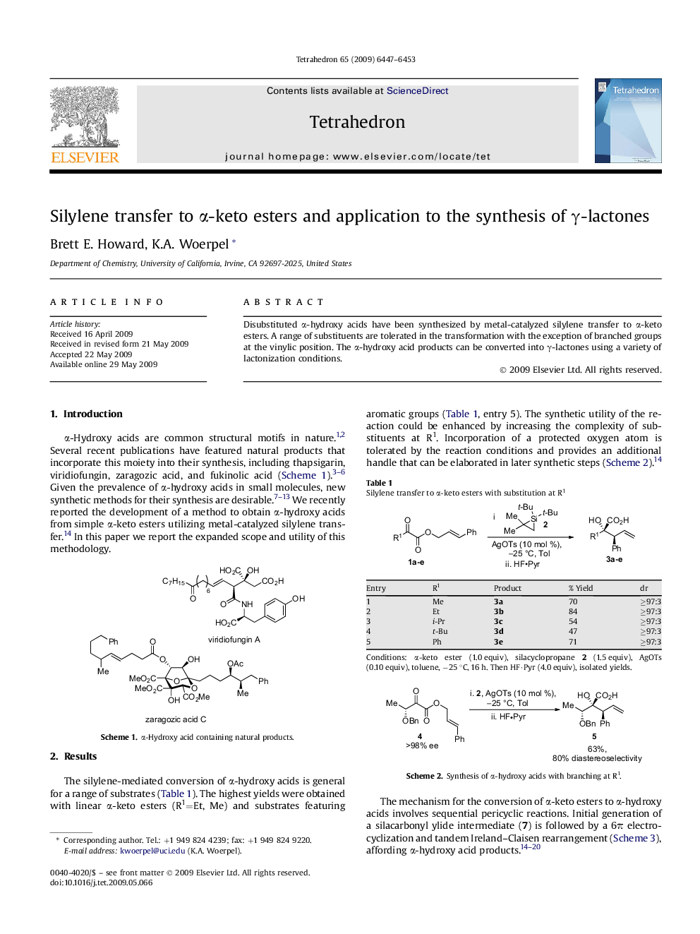 Silylene transfer to Î±-keto esters and application to the synthesis of Î³-lactones