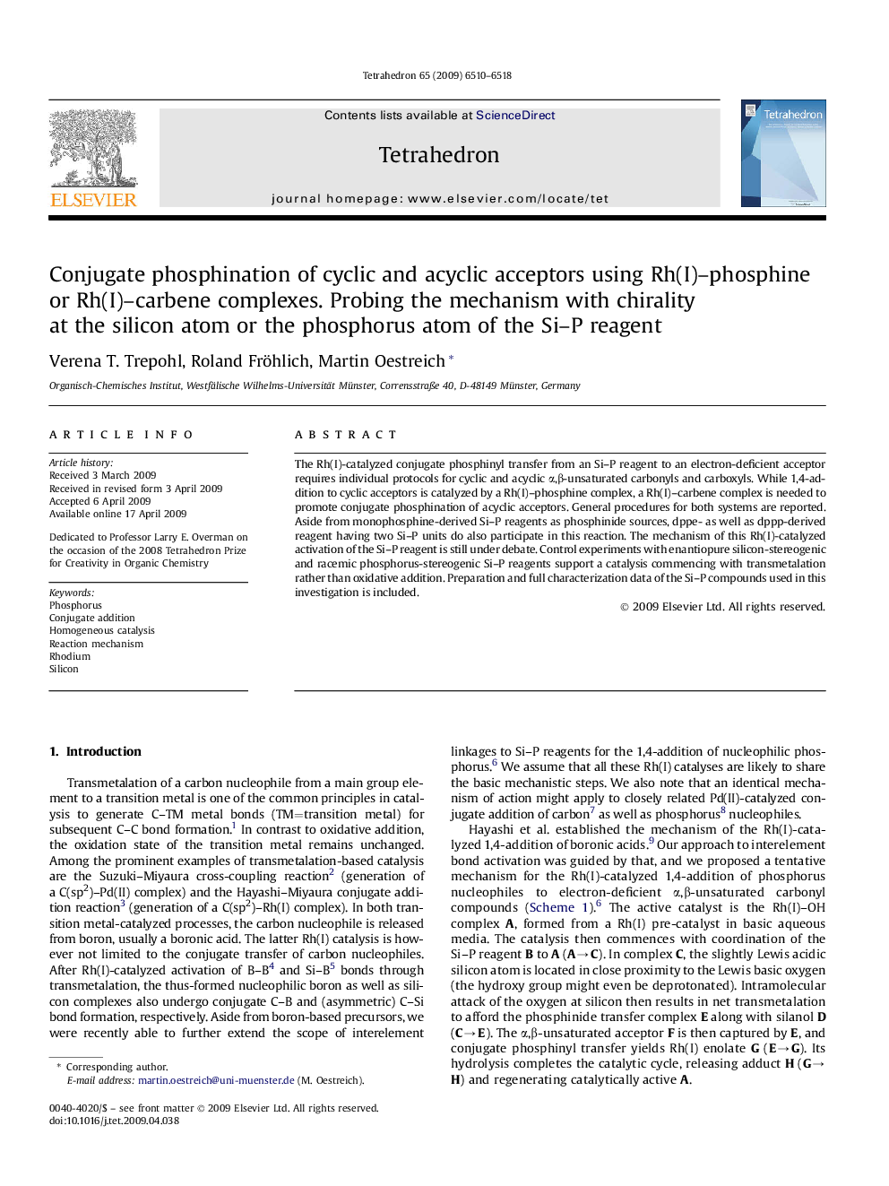Conjugate phosphination of cyclic and acyclic acceptors using Rh(I)–phosphine or Rh(I)–carbene complexes. Probing the mechanism with chirality at the silicon atom or the phosphorus atom of the Si–P reagent