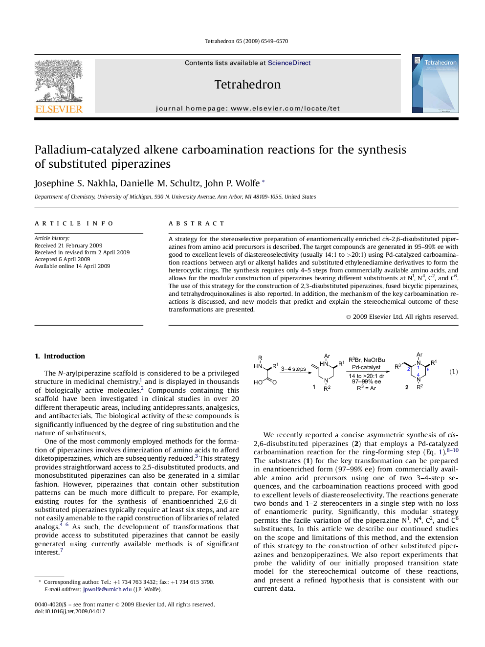 Palladium-catalyzed alkene carboamination reactions for the synthesis of substituted piperazines