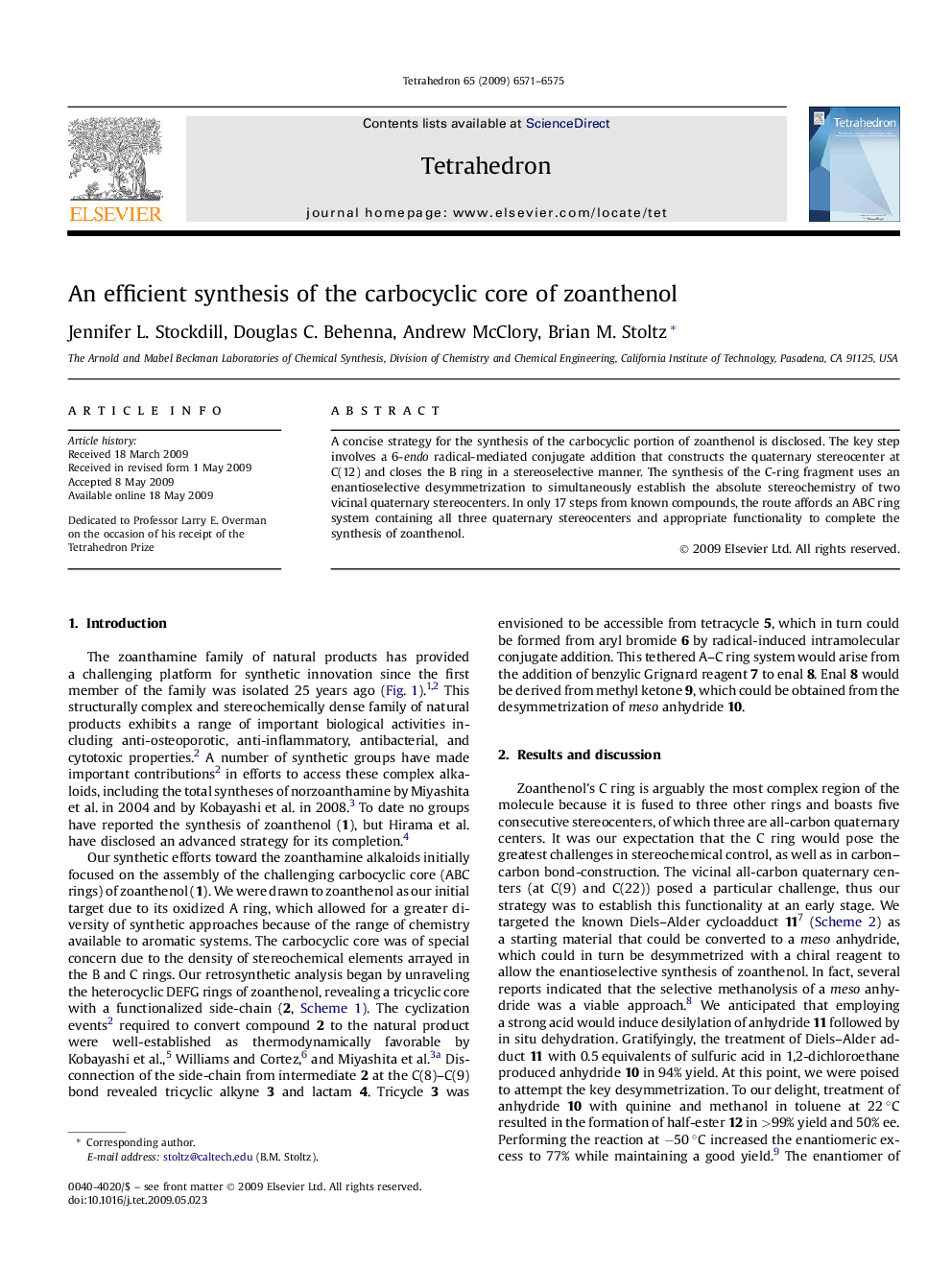 An efficient synthesis of the carbocyclic core of zoanthenol