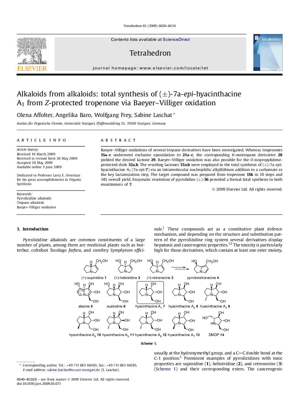 Alkaloids from alkaloids: total synthesis of (±)-7a-epi-hyacinthacine A1 from Z-protected tropenone via Baeyer–Villiger oxidation