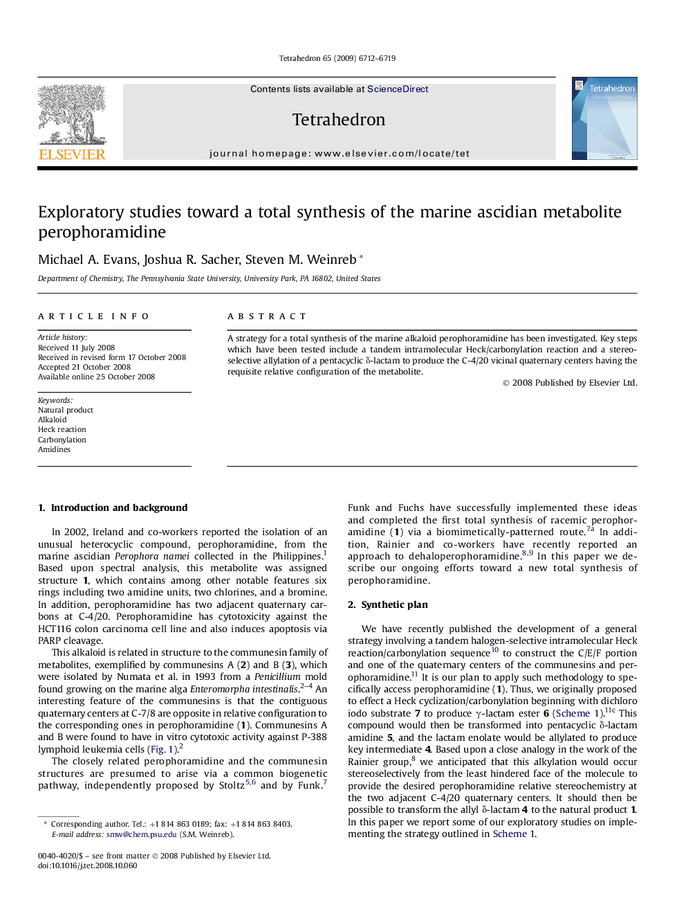Exploratory studies toward a total synthesis of the marine ascidian metabolite perophoramidine