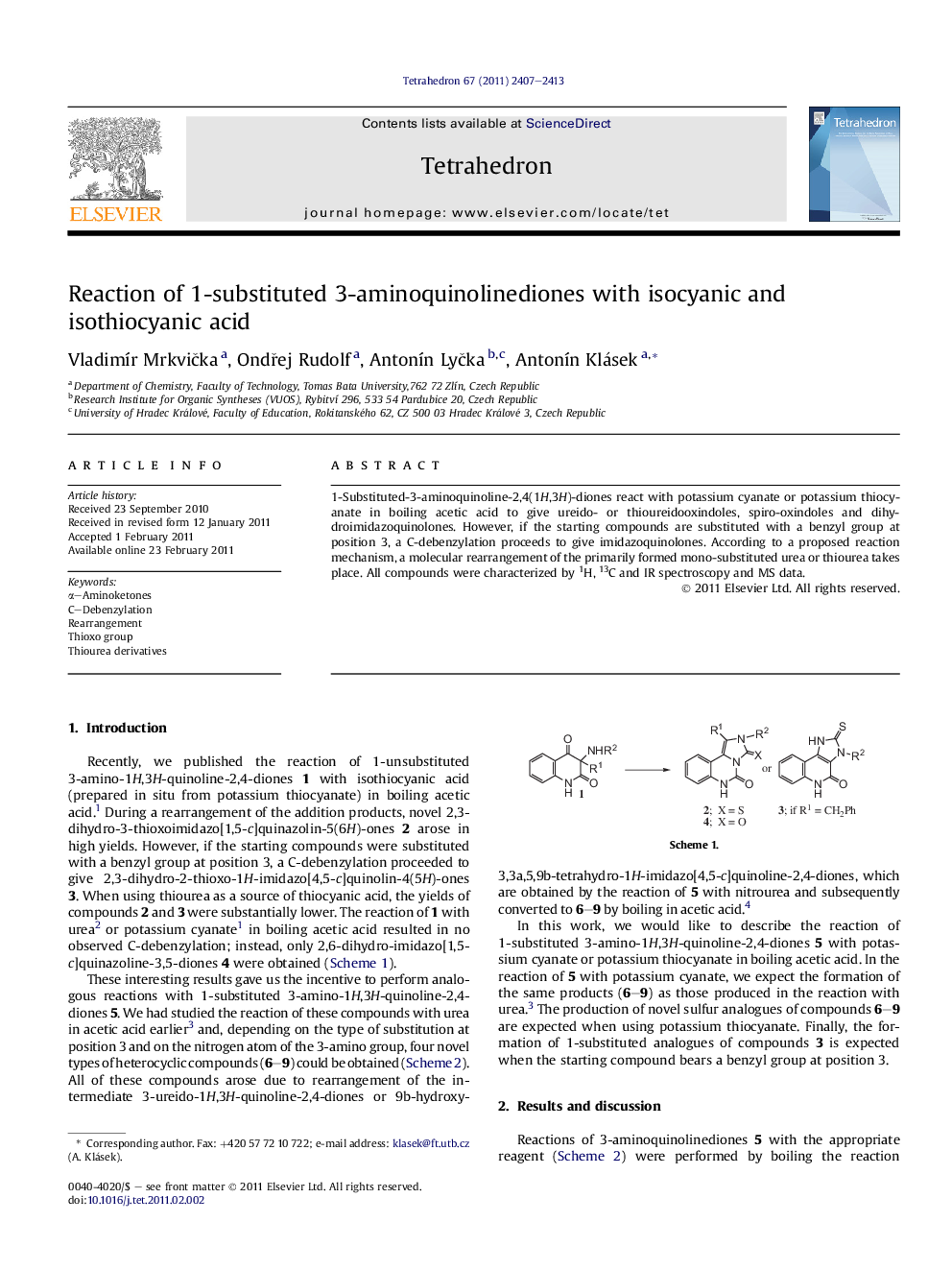 Reaction of 1-substituted 3-aminoquinolinediones with isocyanic and isothiocyanic acid