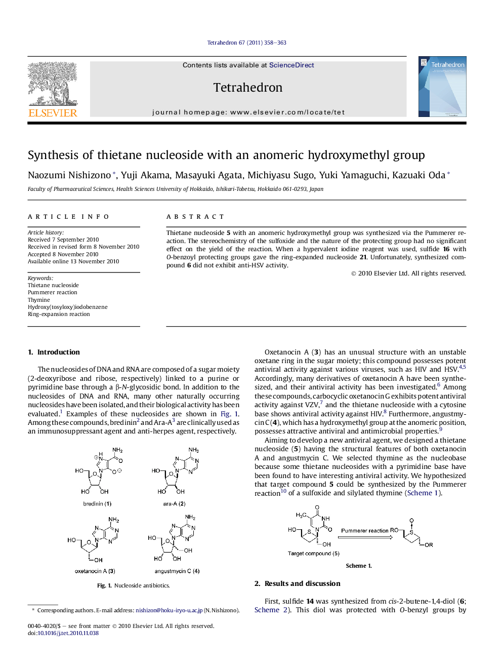 Synthesis of thietane nucleoside with an anomeric hydroxymethyl group