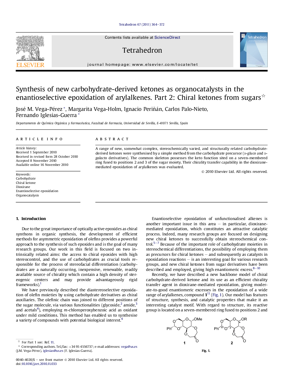 Synthesis of new carbohydrate-derived ketones as organocatalysts in the enantioselective epoxidation of arylalkenes. Part 2: Chiral ketones from sugars 