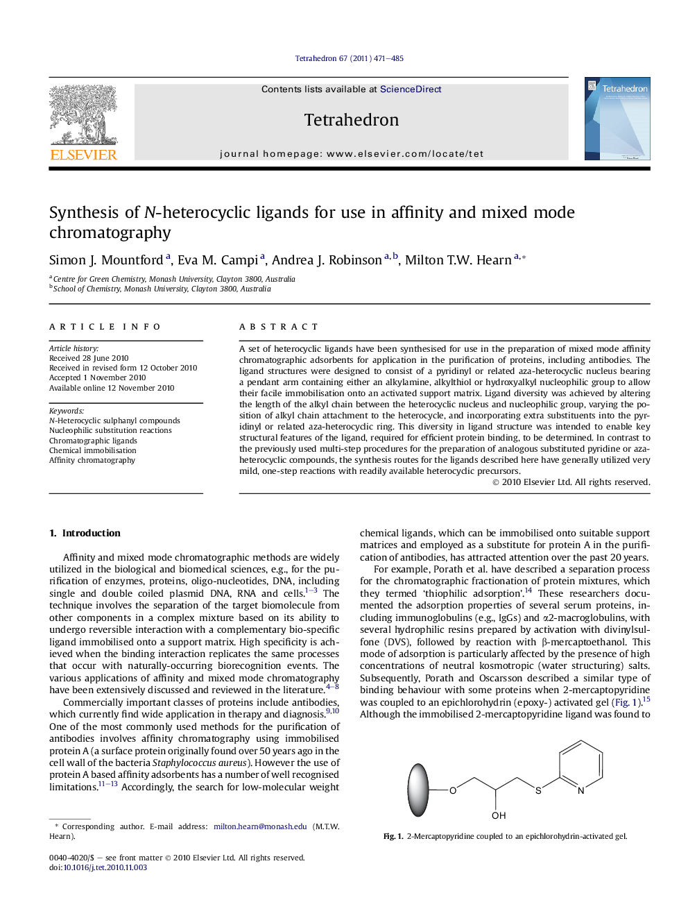 Synthesis of N-heterocyclic ligands for use in affinity and mixed mode chromatography