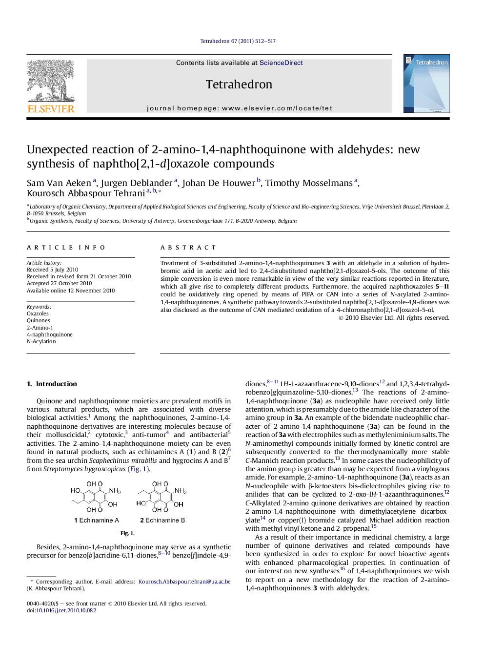 Unexpected reaction of 2-amino-1,4-naphthoquinone with aldehydes: new synthesis of naphtho[2,1-d]oxazole compounds