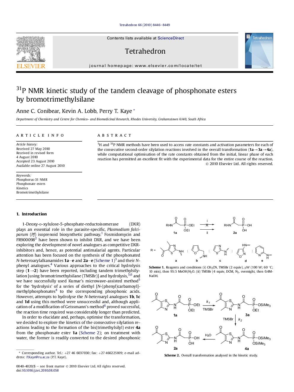 31P NMR kinetic study of the tandem cleavage of phosphonate esters by bromotrimethylsilane