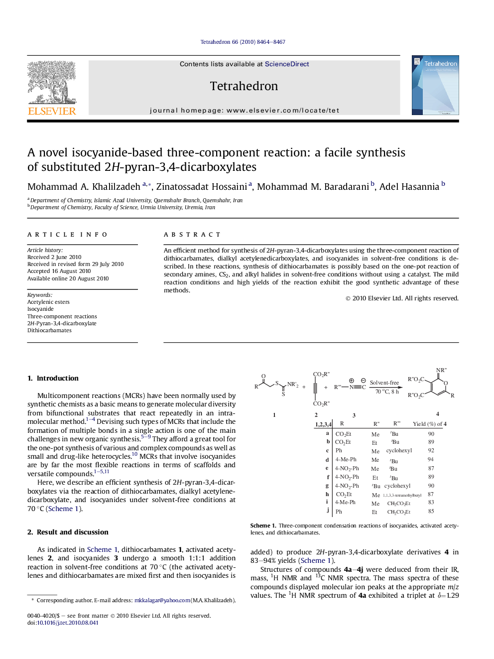 A novel isocyanide-based three-component reaction: a facile synthesis of substituted 2H-pyran-3,4-dicarboxylates