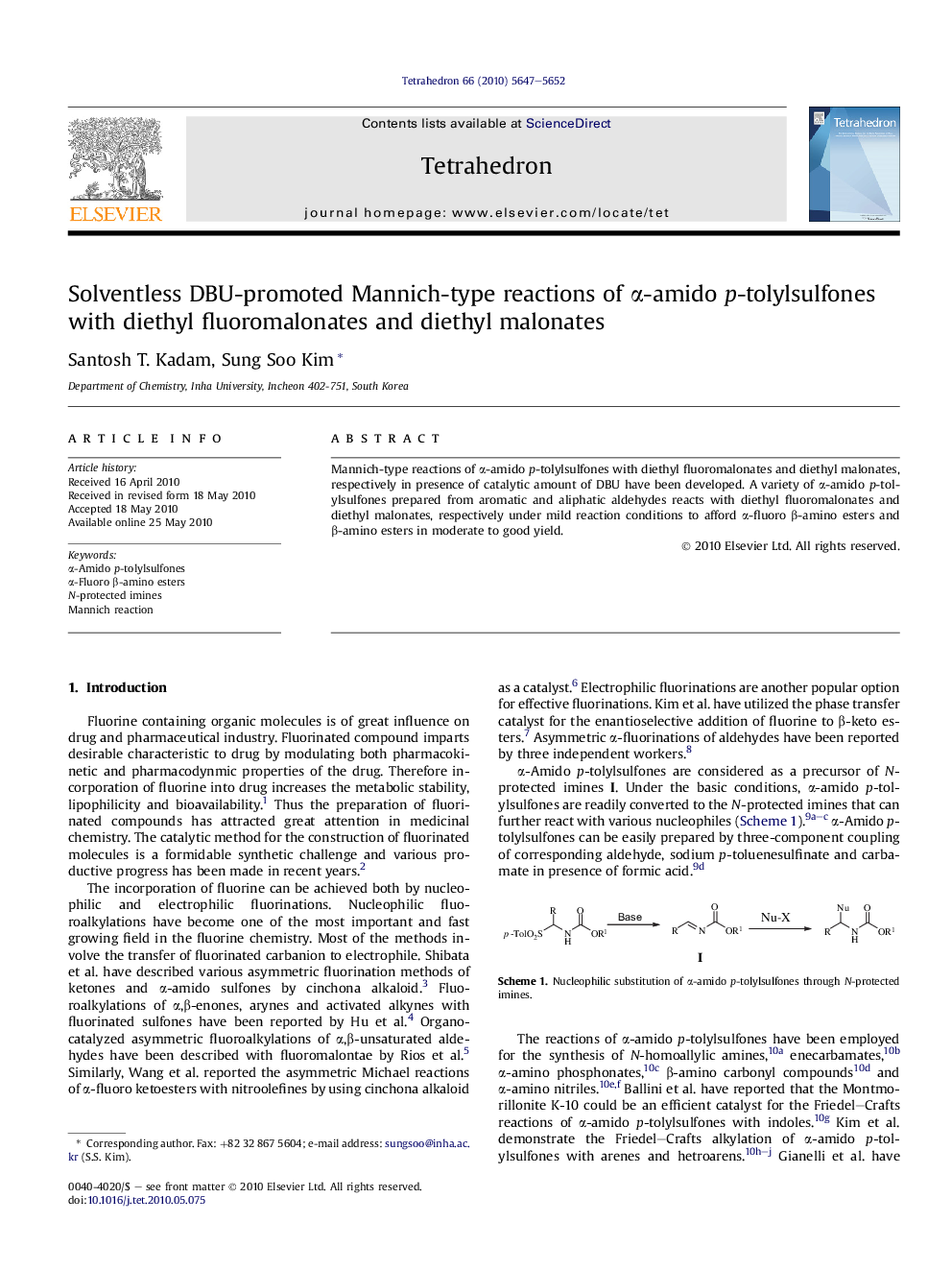 Solventless DBU-promoted Mannich-type reactions of Î±-amido p-tolylsulfones with diethyl fluoromalonates and diethyl malonates