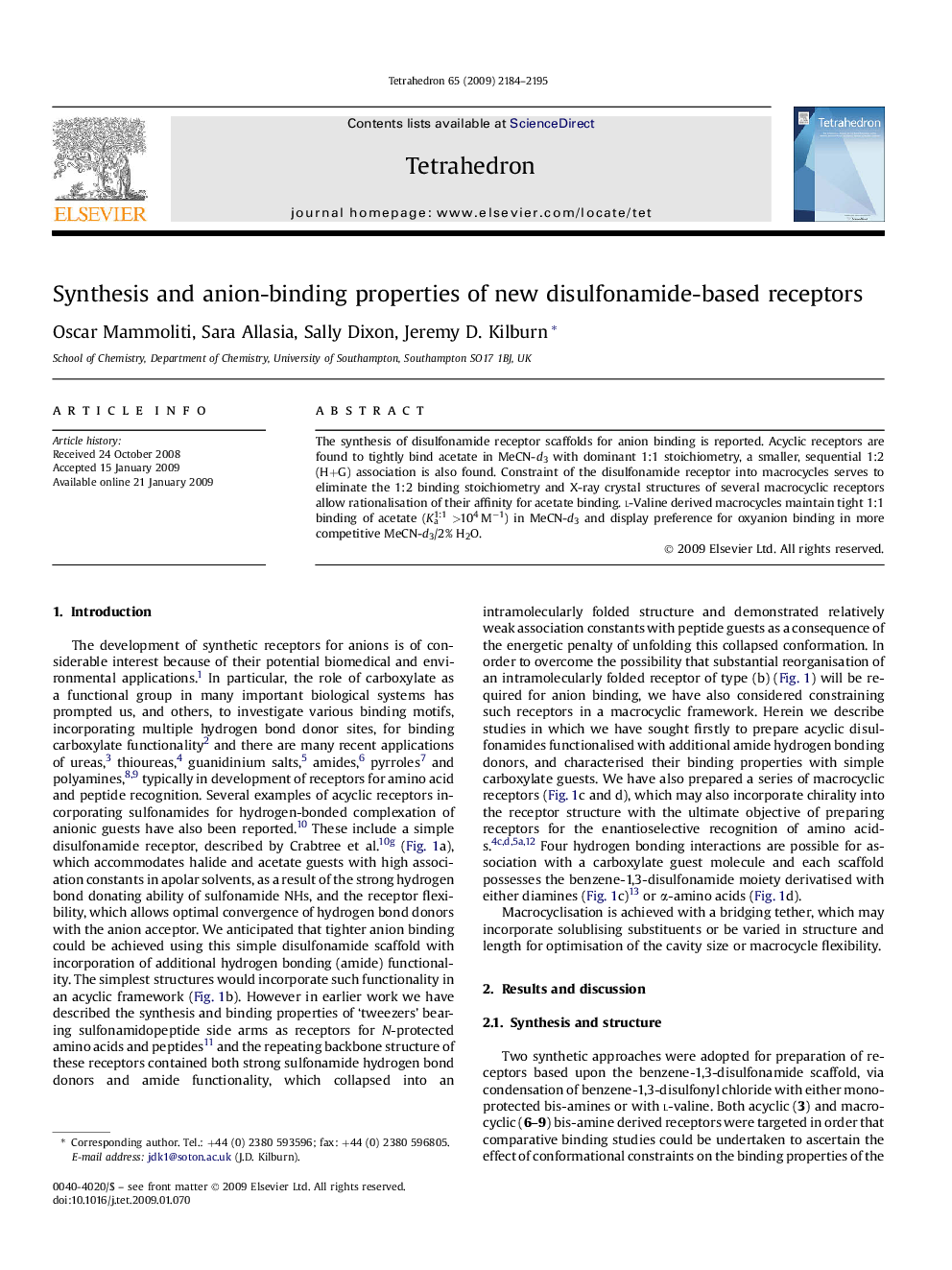 Synthesis and anion-binding properties of new disulfonamide-based receptors