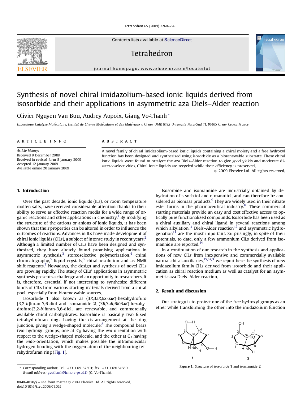 Synthesis of novel chiral imidazolium-based ionic liquids derived from isosorbide and their applications in asymmetric aza Diels-Alder reaction