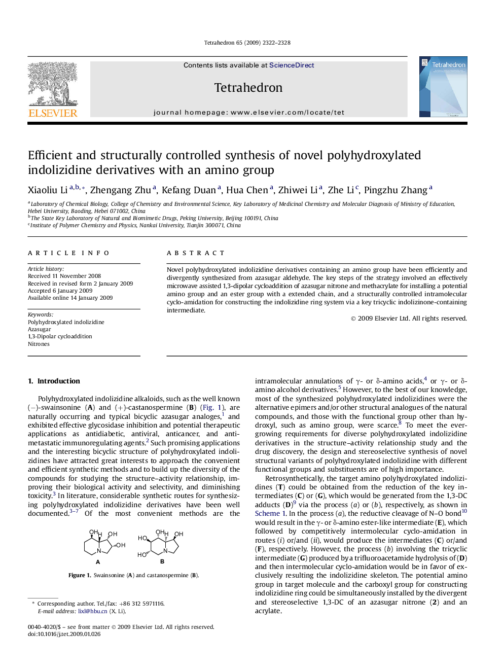Efficient and structurally controlled synthesis of novel polyhydroxylated indolizidine derivatives with an amino group