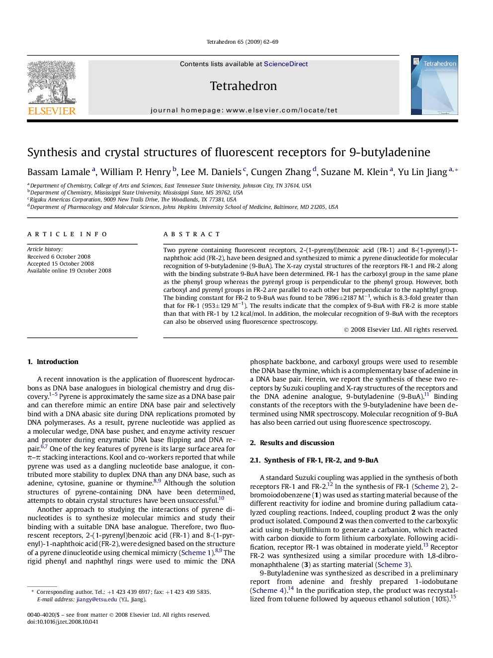عکس صفحه اول مقاله: Synthesis and crystal structures of fluorescent receptors for 9-butyladenine Synthesis and crystal structures of fluorescent receptors for 9-butyladenine