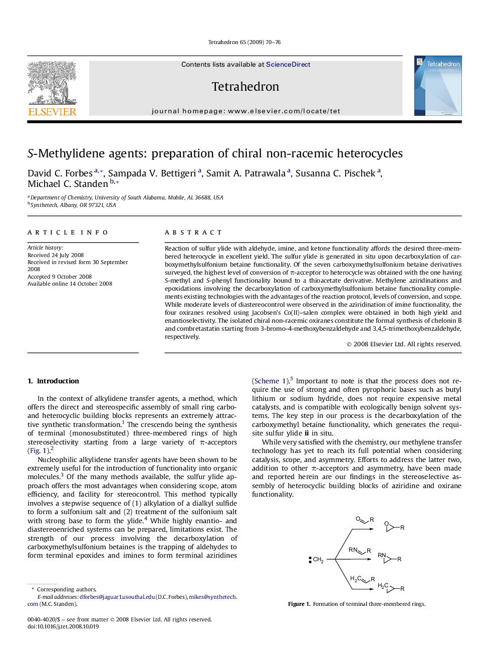 عکس صفحه اول مقاله: S-Methylidene agents: preparation of chiral non-racemic heterocycles S-Methylidene agents: preparation of chiral non-racemic heterocycles