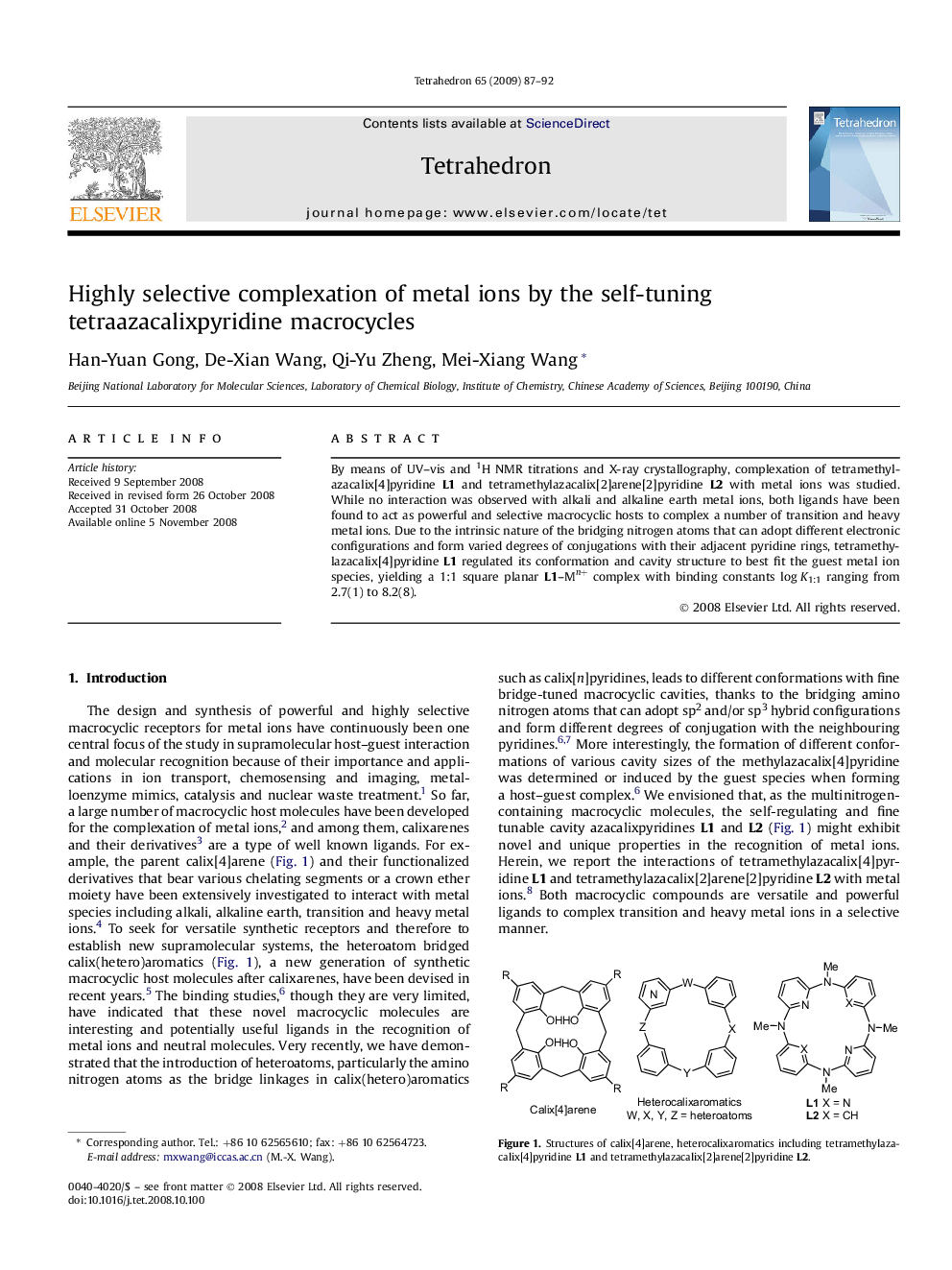 عکس صفحه اول مقاله: Highly selective complexation of metal ions by the self-tuning tetraazacalixpyridine macrocycles Highly selective complexation of metal ions by the self-tuning tetraazacalixpyridine macrocycles