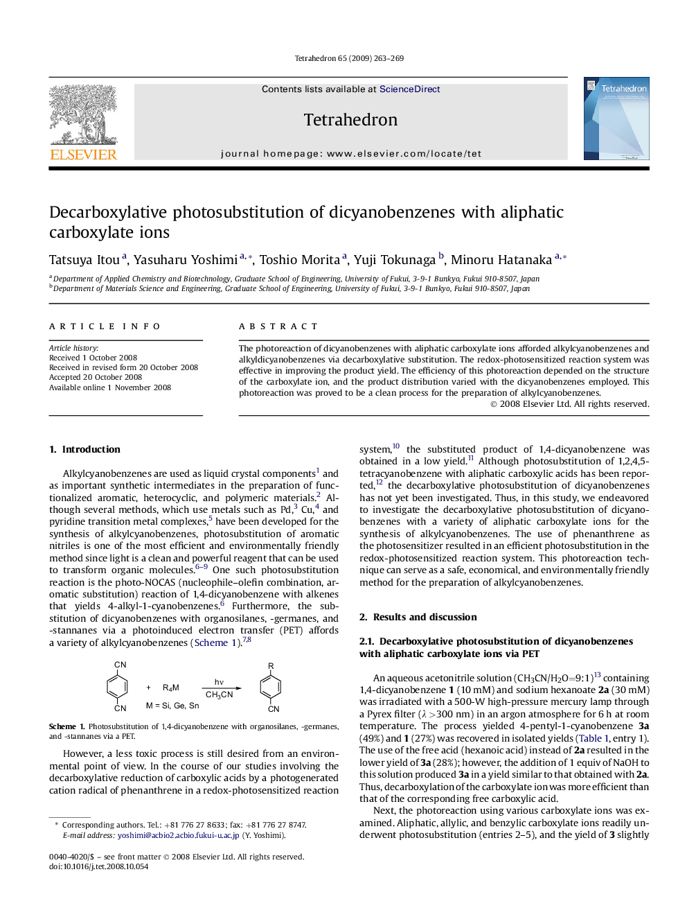 عکس صفحه اول مقاله: Decarboxylative photosubstitution of dicyanobenzenes with aliphatic carboxylate ions Decarboxylative photosubstitution of dicyanobenzenes with aliphatic carboxylate ions