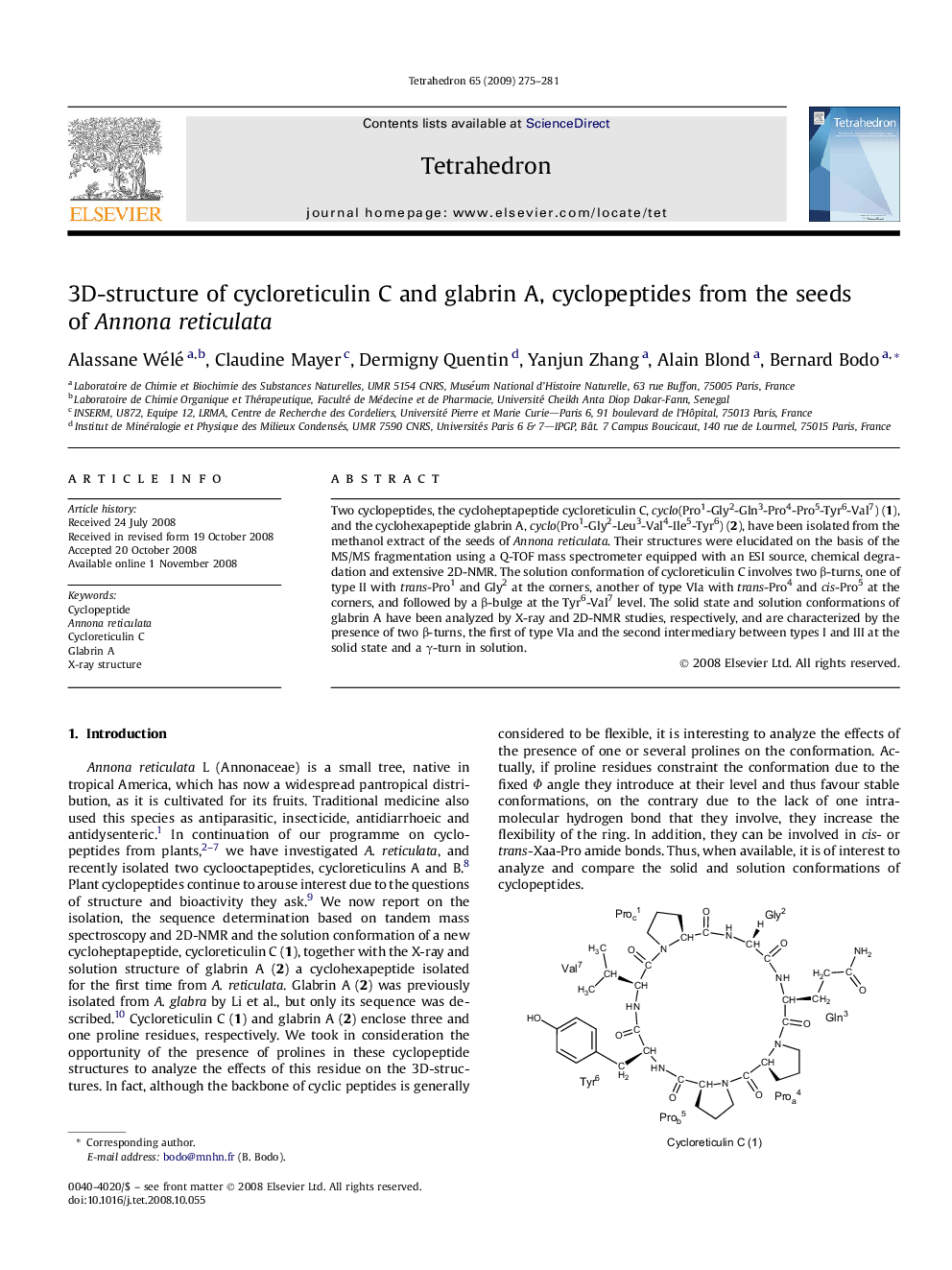 عکس صفحه اول مقاله: 3D-structure of cycloreticulin C and glabrin A, cyclopeptides from the seeds of Annona reticulata 3D-structure of cycloreticulin C and glabrin A, cyclopeptides from the seeds of Annona reticulata