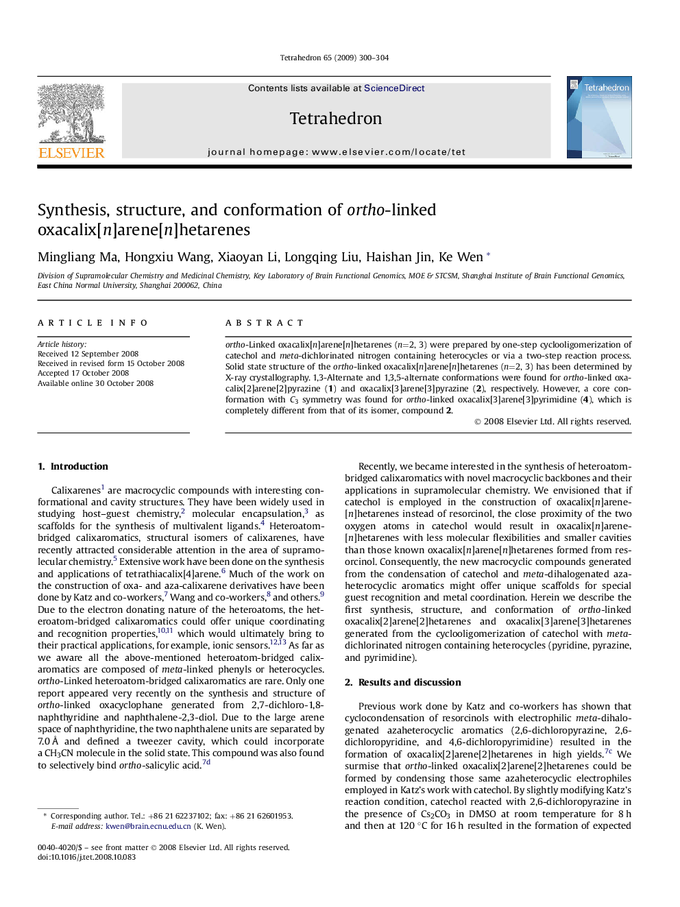 Synthesis, structure, and conformation of ortho-linked oxacalix[n]arene[n]hetarenes
