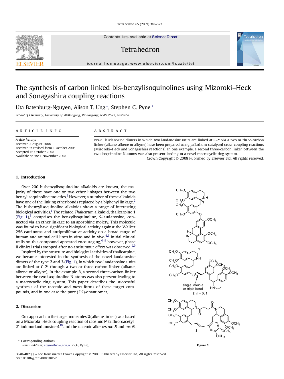 عکس صفحه اول مقاله: The synthesis of carbon linked bis-benzylisoquinolines using Mizoroki-Heck and Sonagashira coupling reactions The synthesis of carbon linked bis-benzylisoquinolines using Mizoroki-Heck and Sonagashira coupling reactions