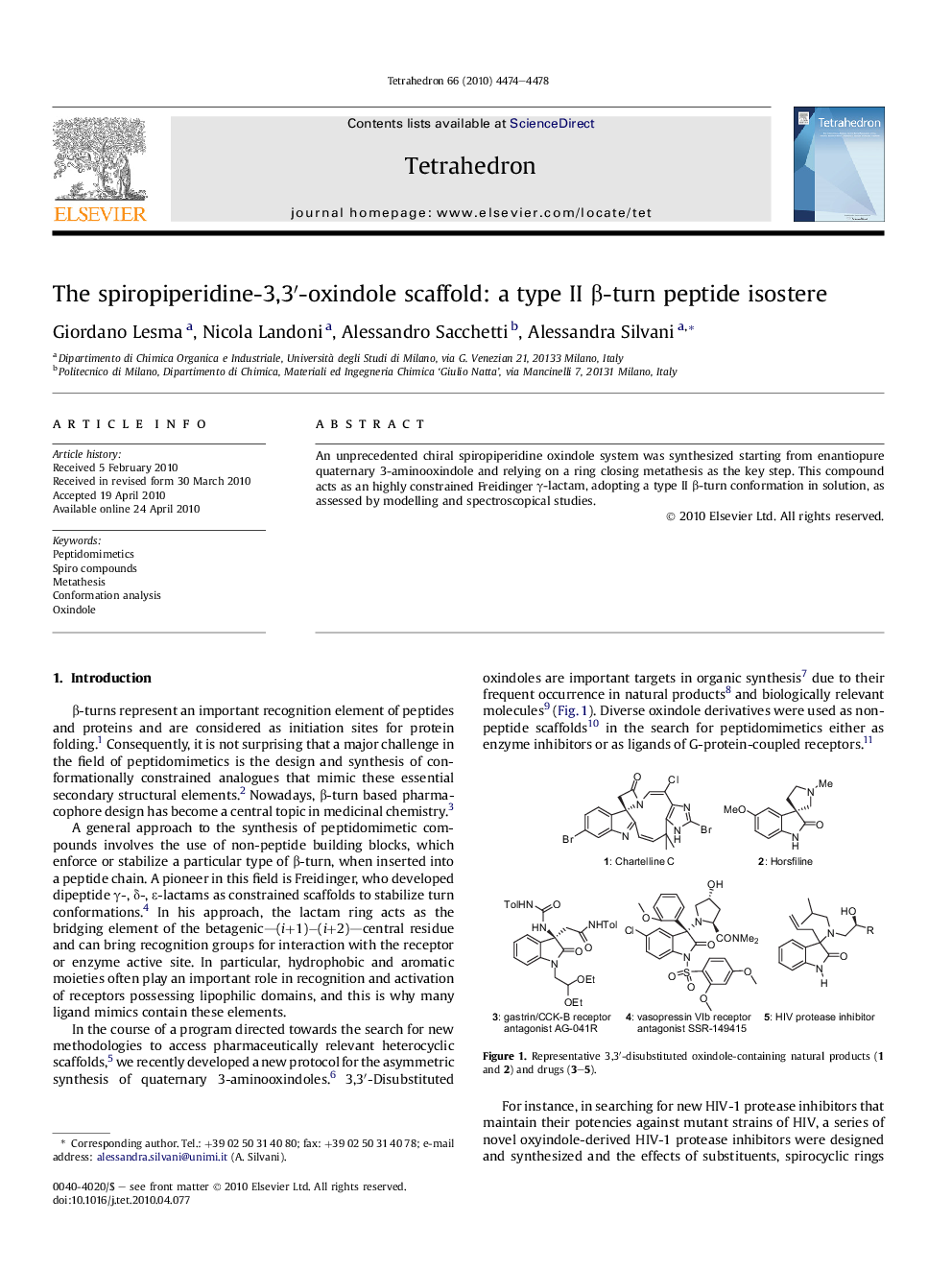 The spiropiperidine-3,3â²-oxindole scaffold: a type II Î²-turn peptide isostere