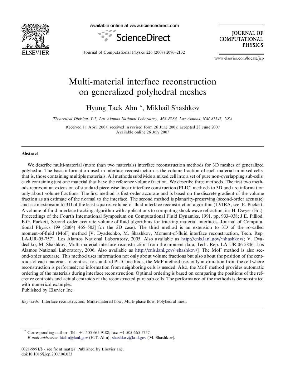 Multi-material interface reconstruction on generalized polyhedral meshes