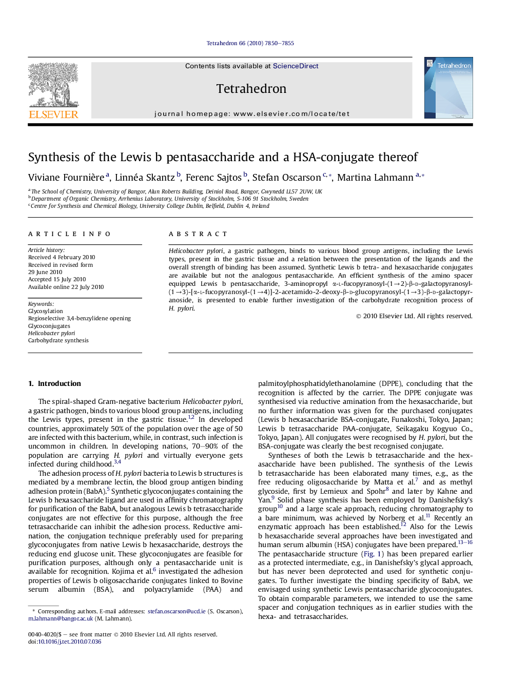 Synthesis of the Lewis b pentasaccharide and a HSA-conjugate thereof