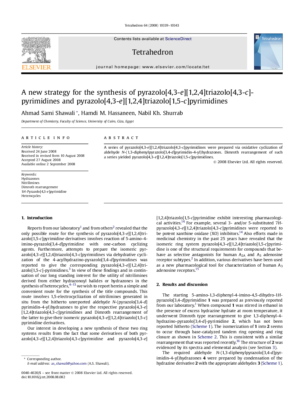 A new strategy for the synthesis of pyrazolo[4,3-e][1,2,4]triazolo[4,3-c]pyrimidines and pyrazolo[4,3-e][1,2,4]triazolo[1,5-c]pyrimidines