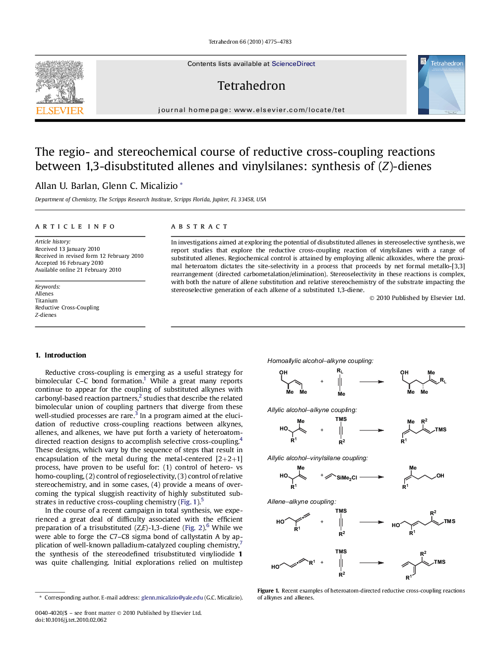 The regio- and stereochemical course of reductive cross-coupling reactions between 1,3-disubstituted allenes and vinylsilanes: synthesis of (Z)-dienes