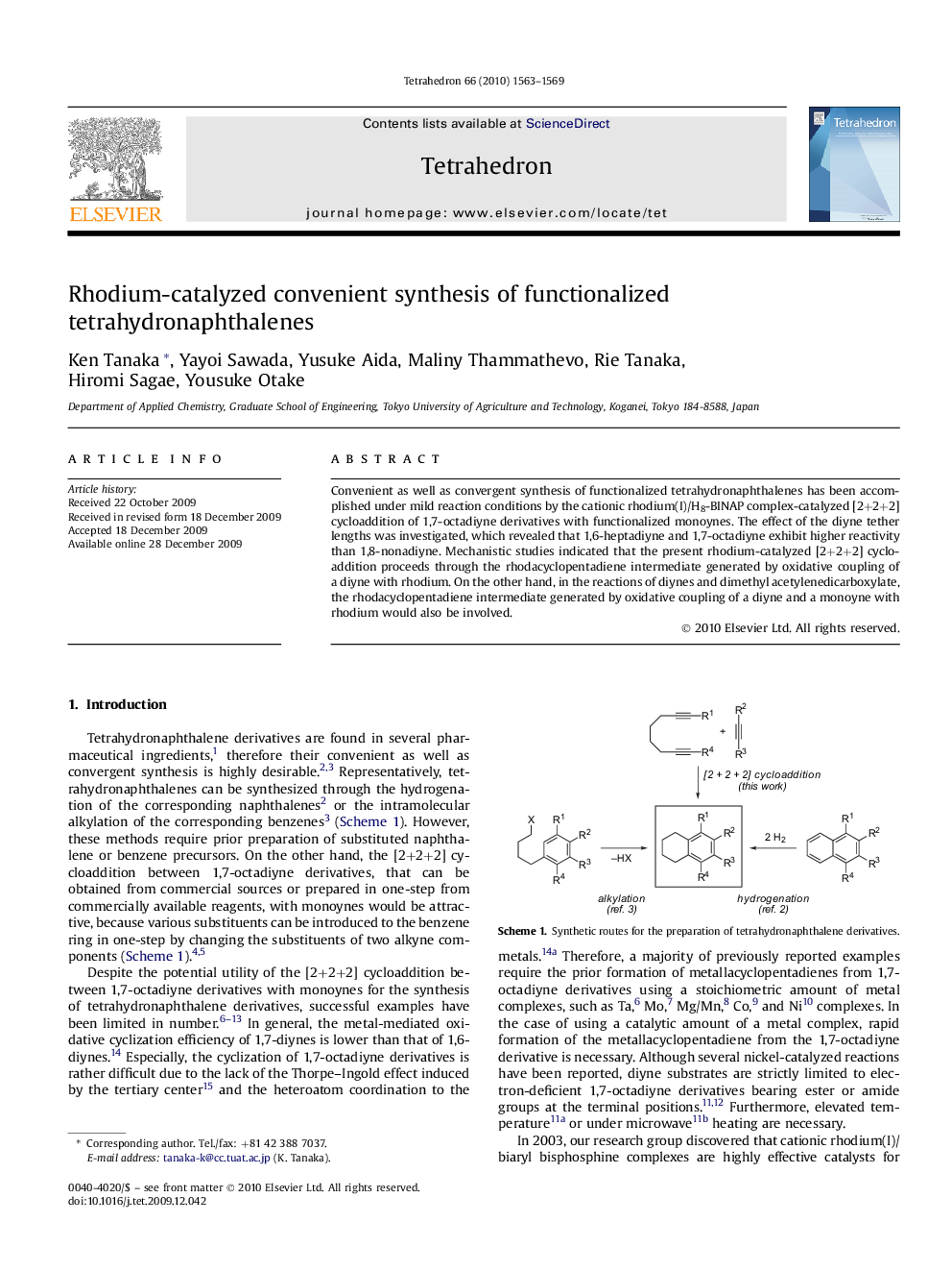 Rhodium-catalyzed convenient synthesis of functionalized tetrahydronaphthalenes