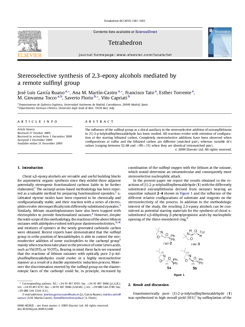 Stereoselective synthesis of 2,3-epoxy alcohols mediated by a remote sulfinyl group