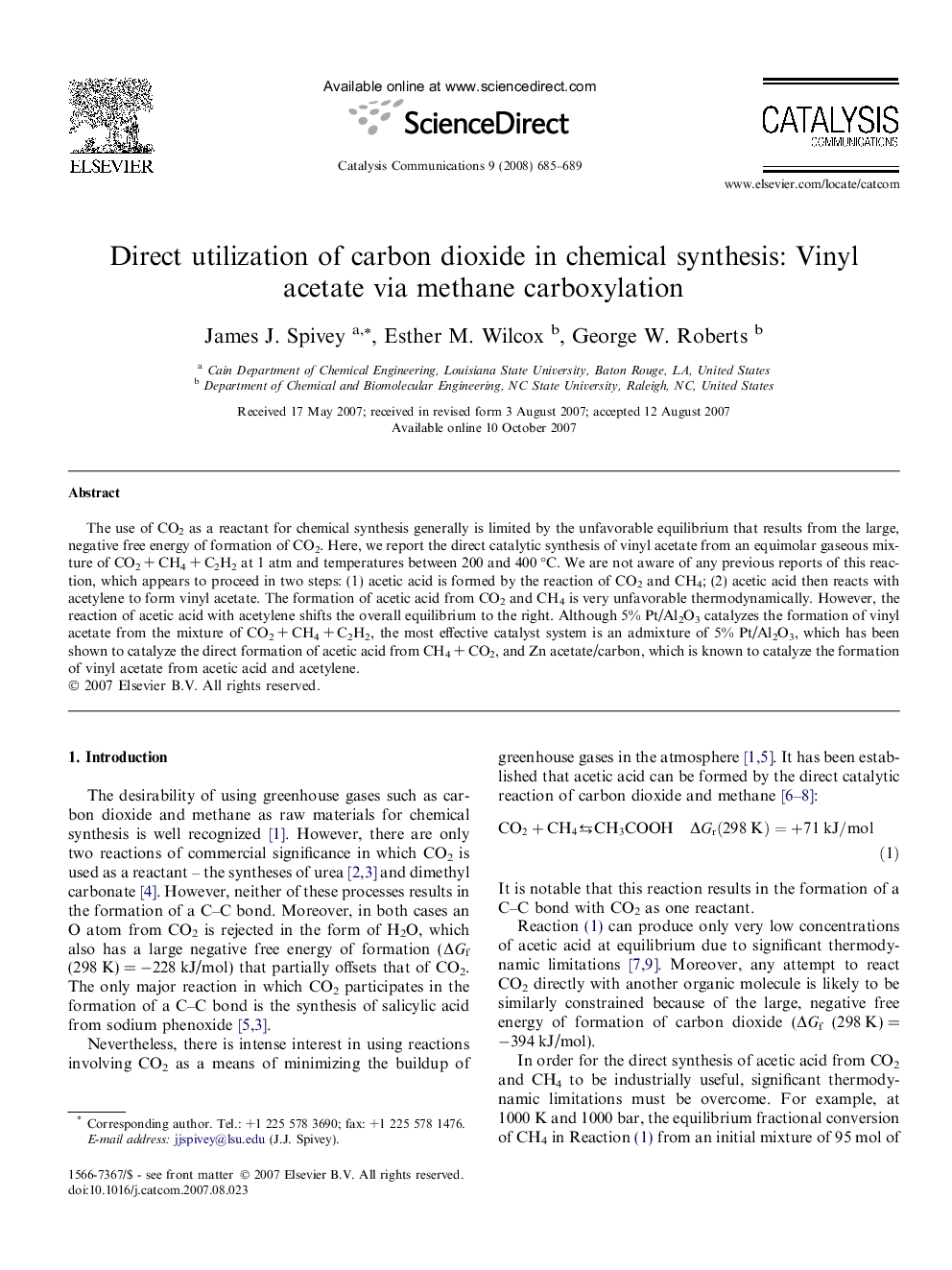 Direct utilization of carbon dioxide in chemical synthesis: Vinyl acetate via methane carboxylation