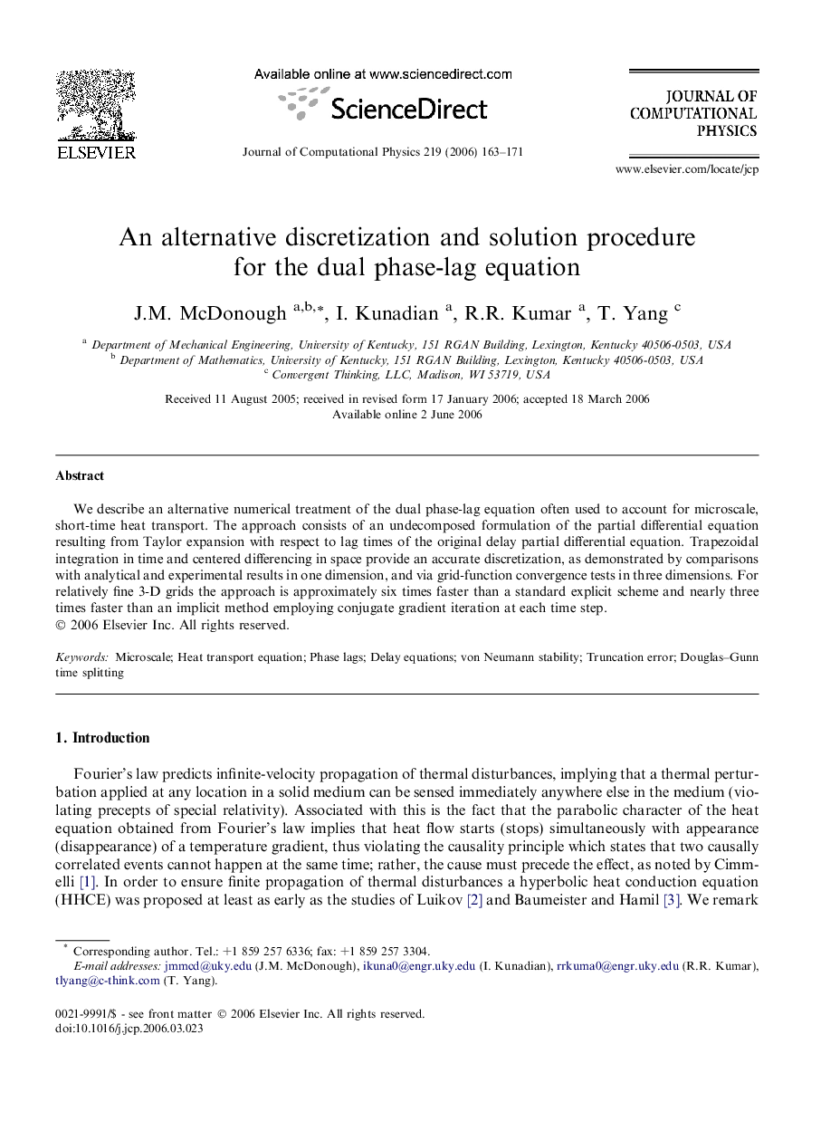 An alternative discretization and solution procedure for the dual phase-lag equation