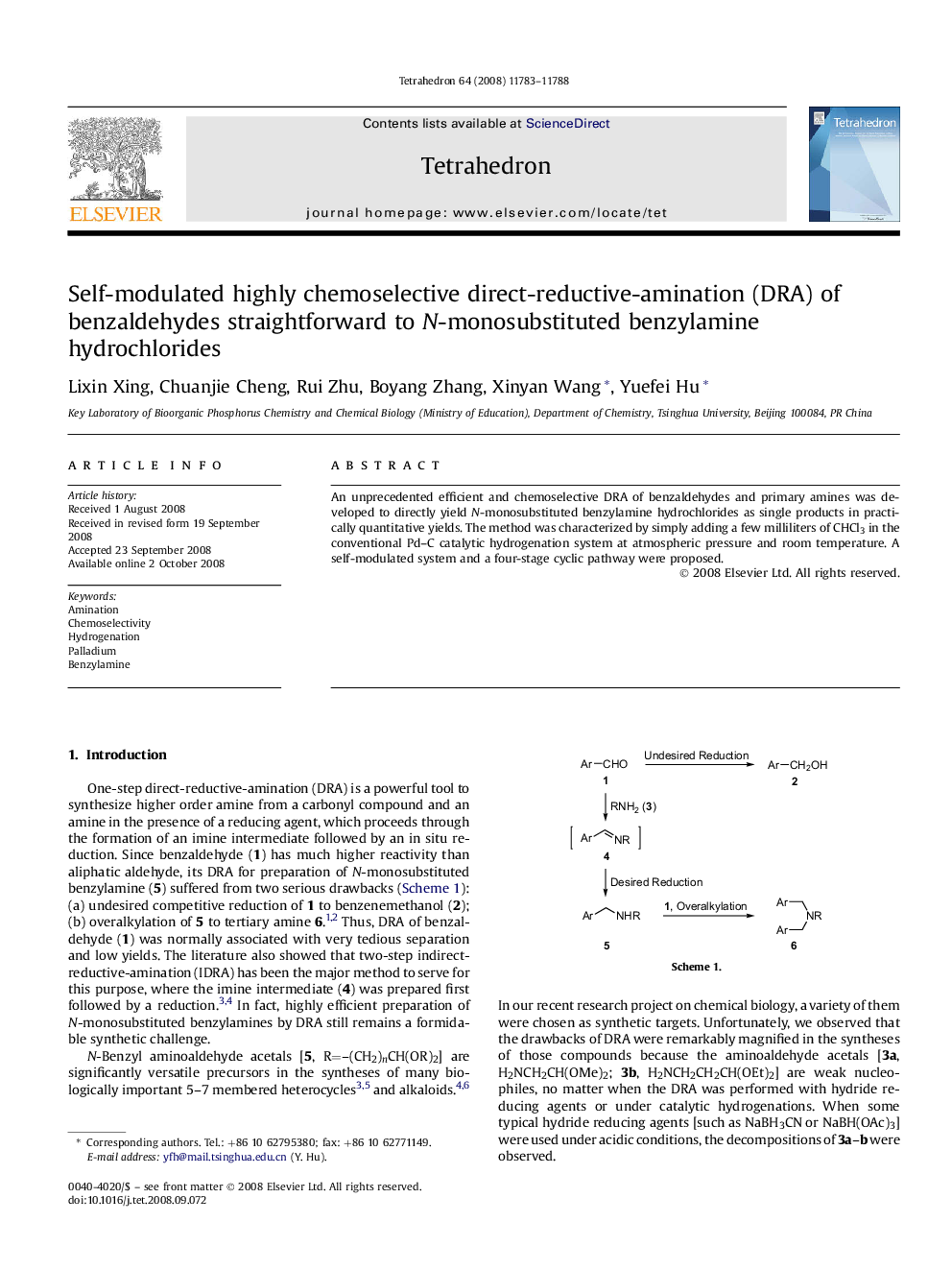 Self-modulated highly chemoselective direct-reductive-amination (DRA) of benzaldehydes straightforward to N-monosubstituted benzylamine hydrochlorides