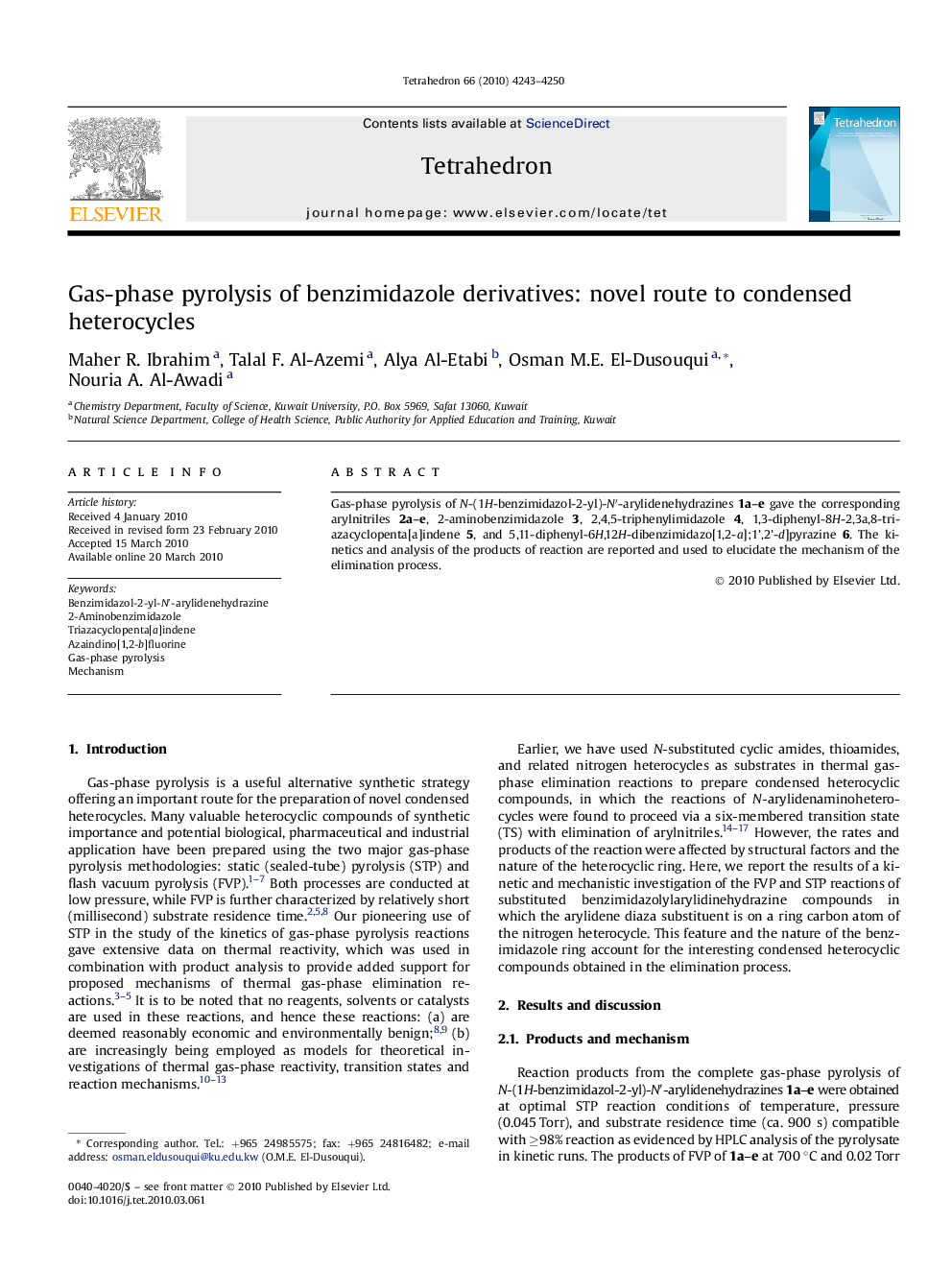 Gas-phase pyrolysis of benzimidazole derivatives: novel route to condensed heterocycles