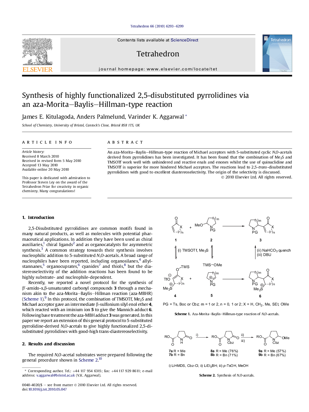 Synthesis of highly functionalized 2,5-disubstituted pyrrolidines via an aza-Morita–Baylis–Hillman-type reaction