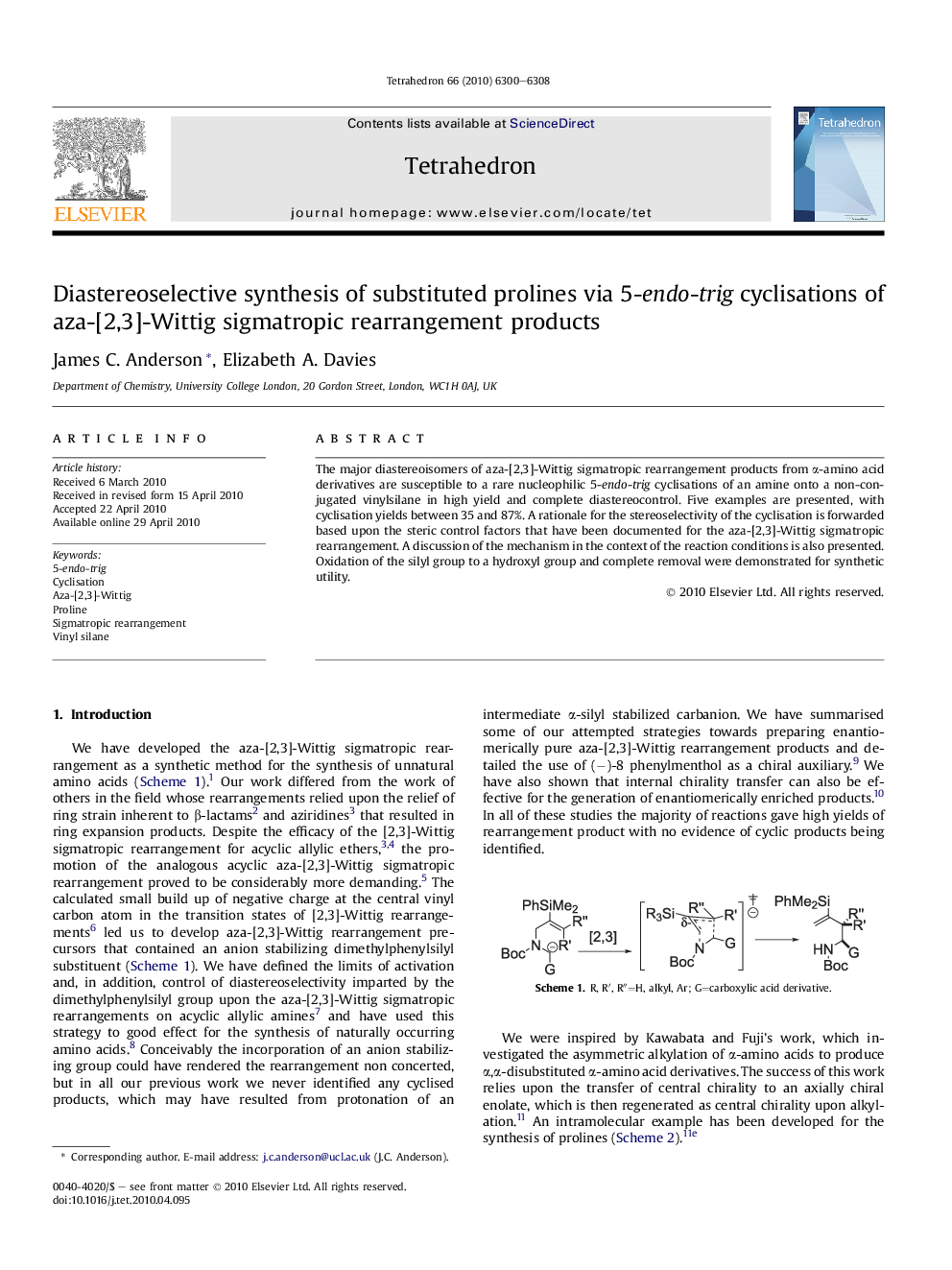 Diastereoselective synthesis of substituted prolines via 5-endo-trig cyclisations of aza-[2,3]-Wittig sigmatropic rearrangement products