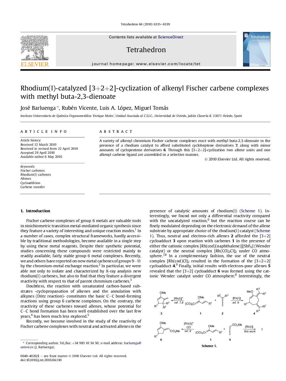 Rhodium(I)-catalyzed [3+2+2]-cyclization of alkenyl Fischer carbene complexes with methyl buta-2,3-dienoate
