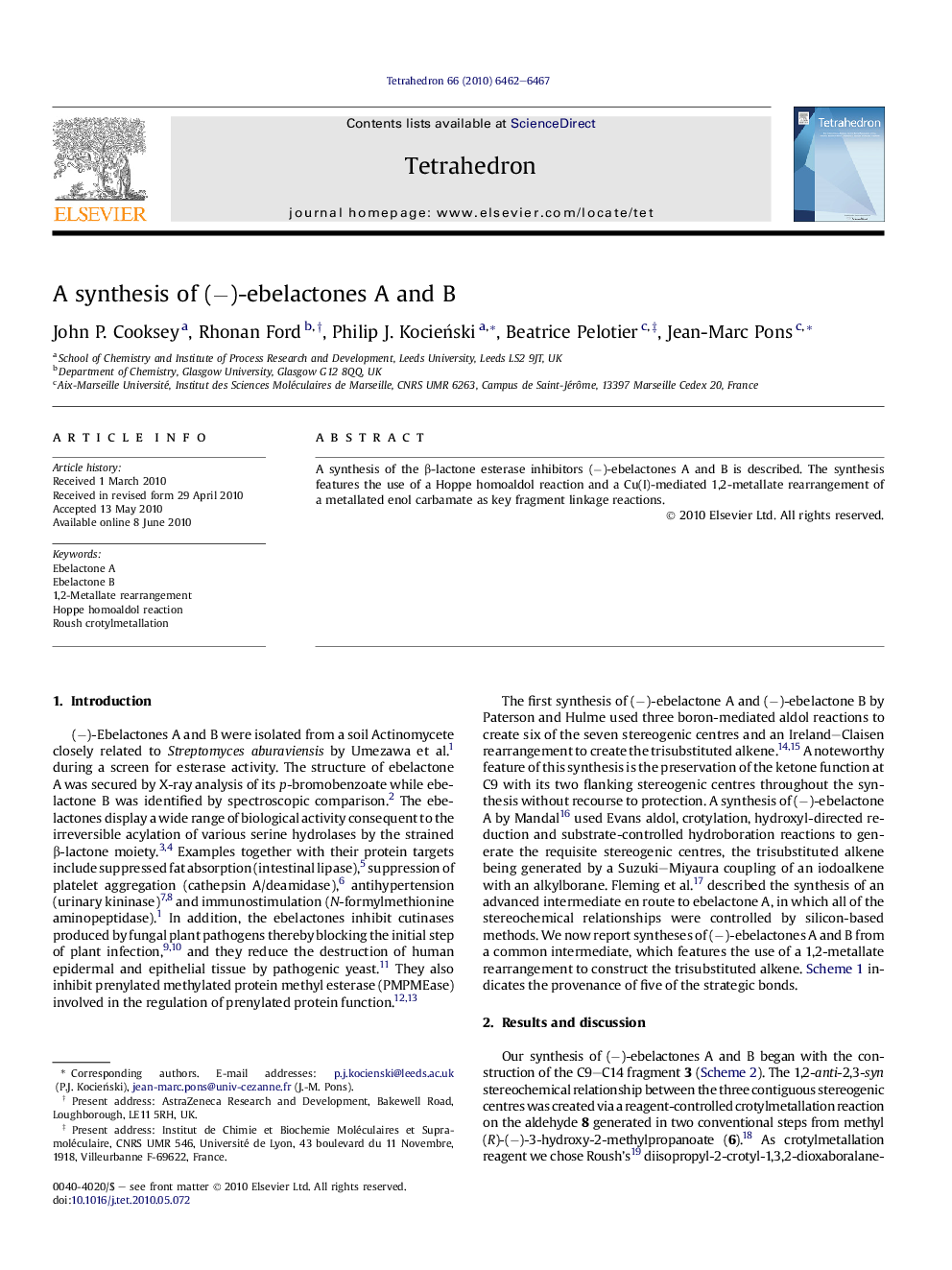 A synthesis of (−)-ebelactones A and B