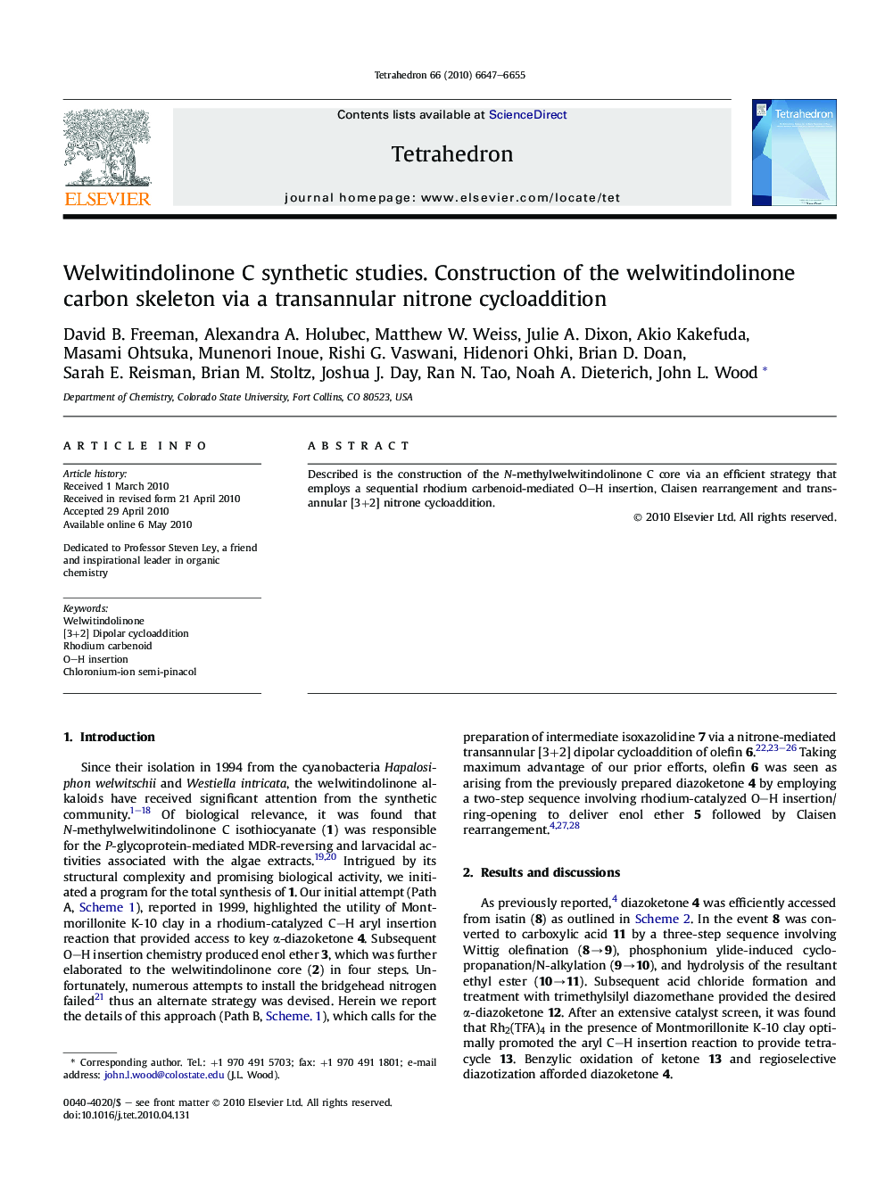 Welwitindolinone C synthetic studies. Construction of the welwitindolinone carbon skeleton via a transannular nitrone cycloaddition