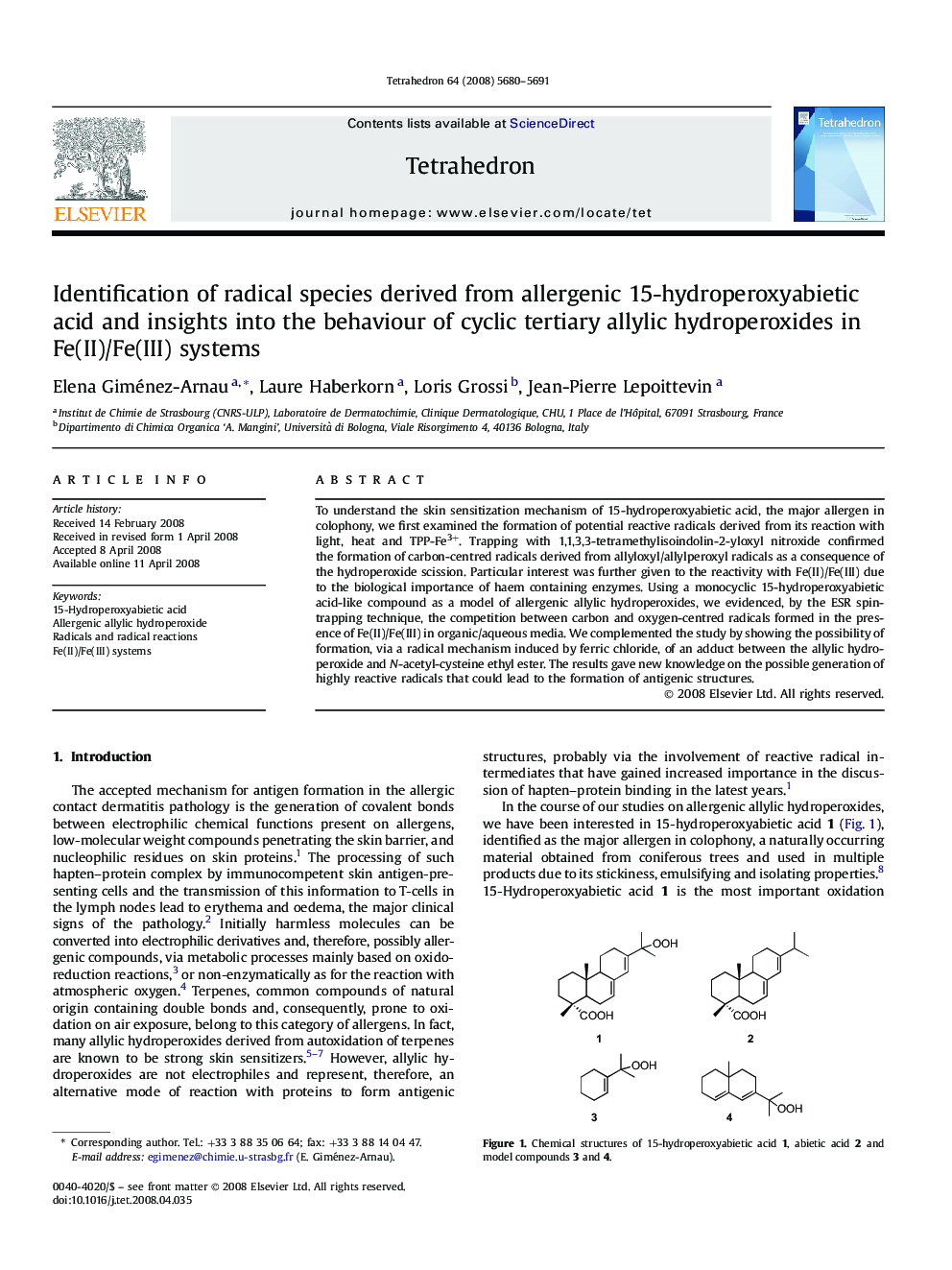 Identification of radical species derived from allergenic 15-hydroperoxyabietic acid and insights into the behaviour of cyclic tertiary allylic hydroperoxides in Fe(II)/Fe(III) systems