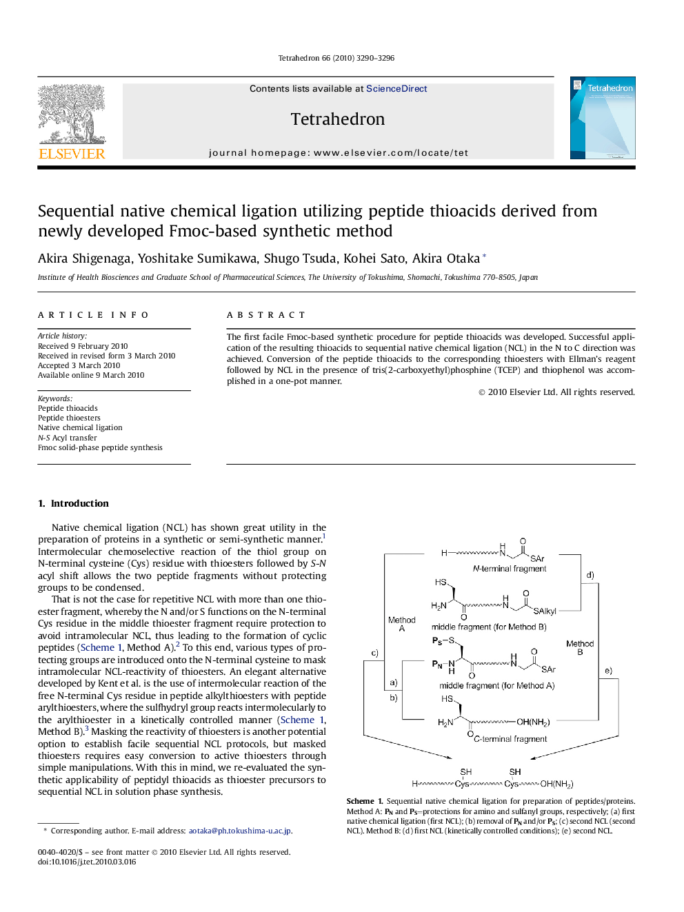 Sequential native chemical ligation utilizing peptide thioacids derived from newly developed Fmoc-based synthetic method