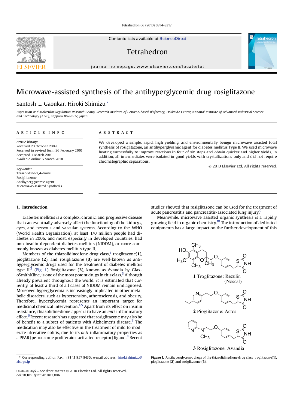 Microwave-assisted synthesis of the antihyperglycemic drug rosiglitazone