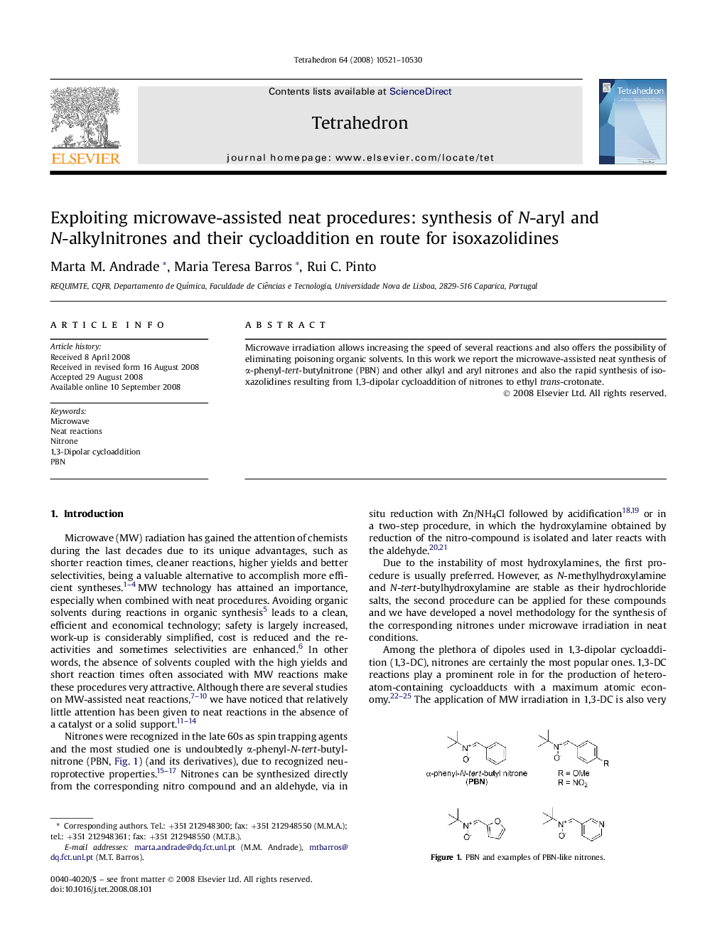 Exploiting microwave-assisted neat procedures: synthesis of N-aryl and N-alkylnitrones and their cycloaddition en route for isoxazolidines