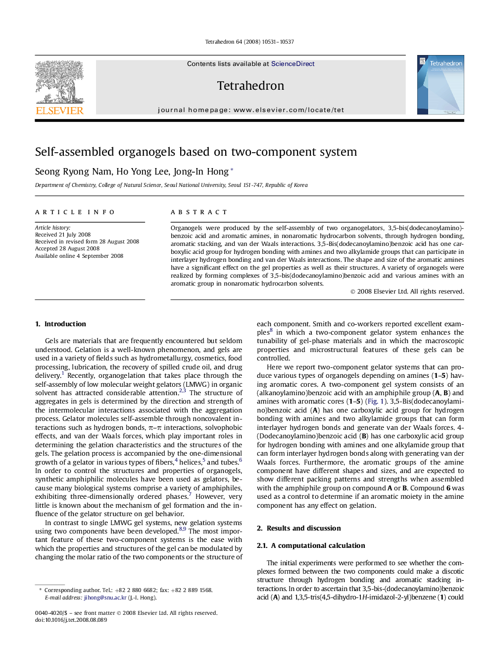 عکس صفحه اول مقاله: Self-assembled organogels based on two-component system Self-assembled organogels based on two-component system