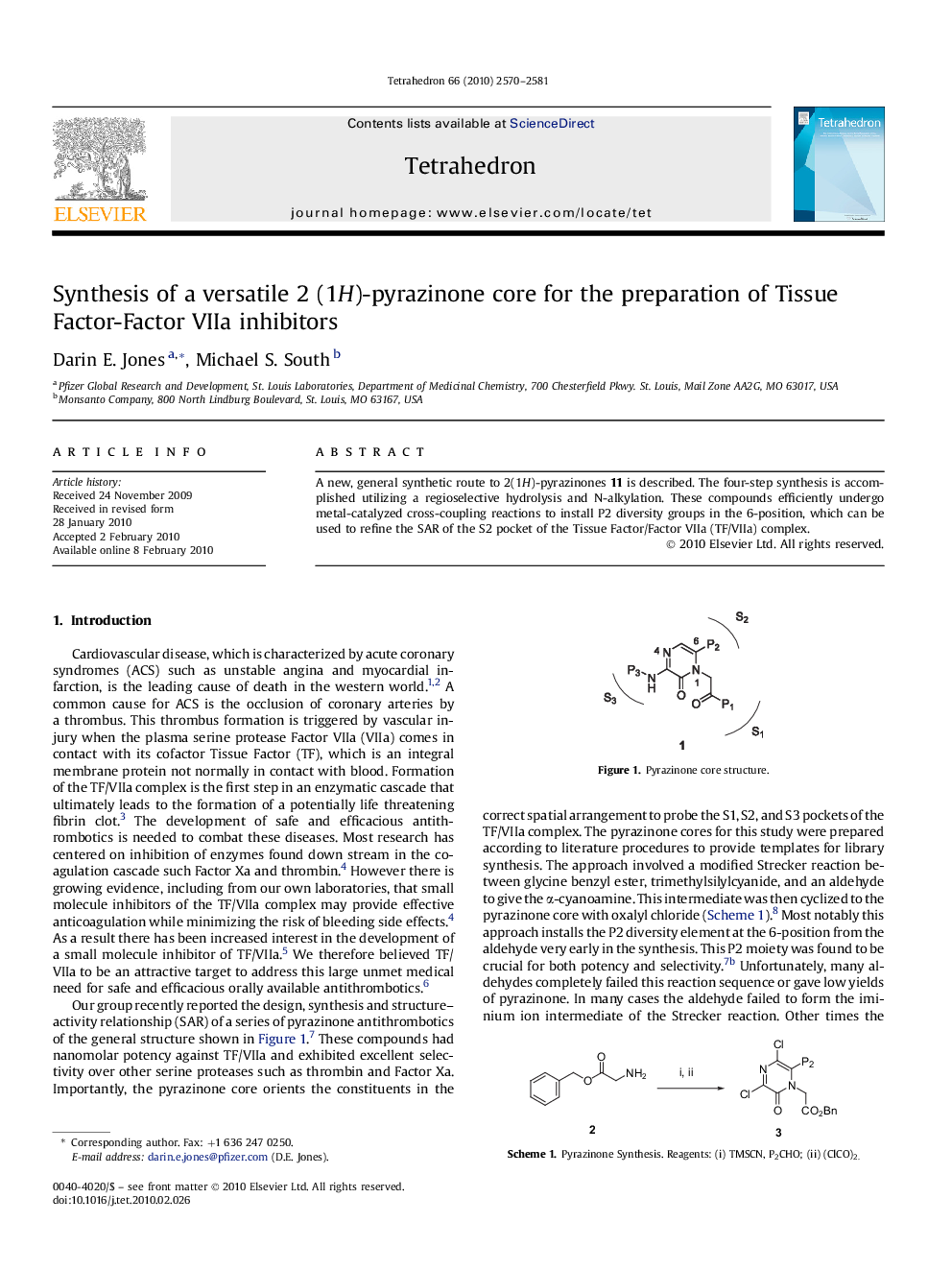 Synthesis of a versatile 2 (1H)-pyrazinone core for the preparation of Tissue Factor-Factor VIIa inhibitors