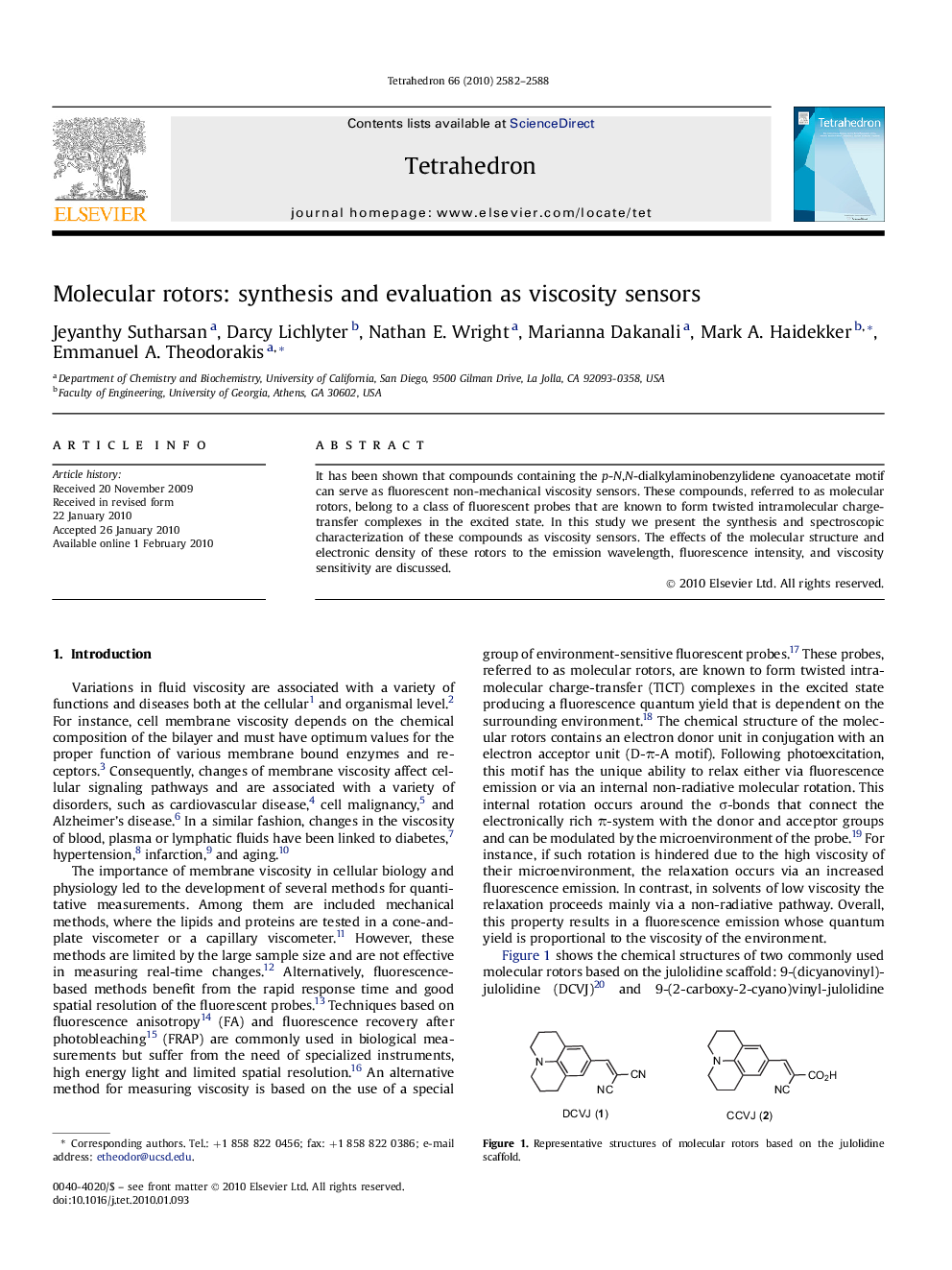 Molecular rotors: synthesis and evaluation as viscosity sensors